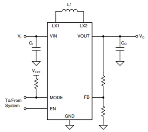 Application Circuit Diagram - Texas Instruments TPS631010/TPS631011 Buck-Boost Converter
